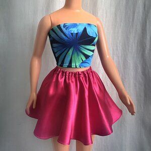Blue-black top & fuchsia dark pink satin skirt for My Size Barbie Doll 36" New